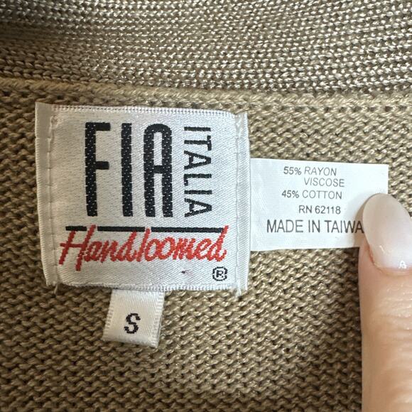 Vintage Fia Italia Handloomed Cardigan Sweater Knit Gold Open Front Womens S - Picture 7 of 9
